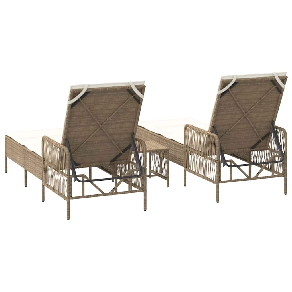 Sun lounger Reclining 2 pcs Beige 35 x 35 x 32cm Poly Rattan